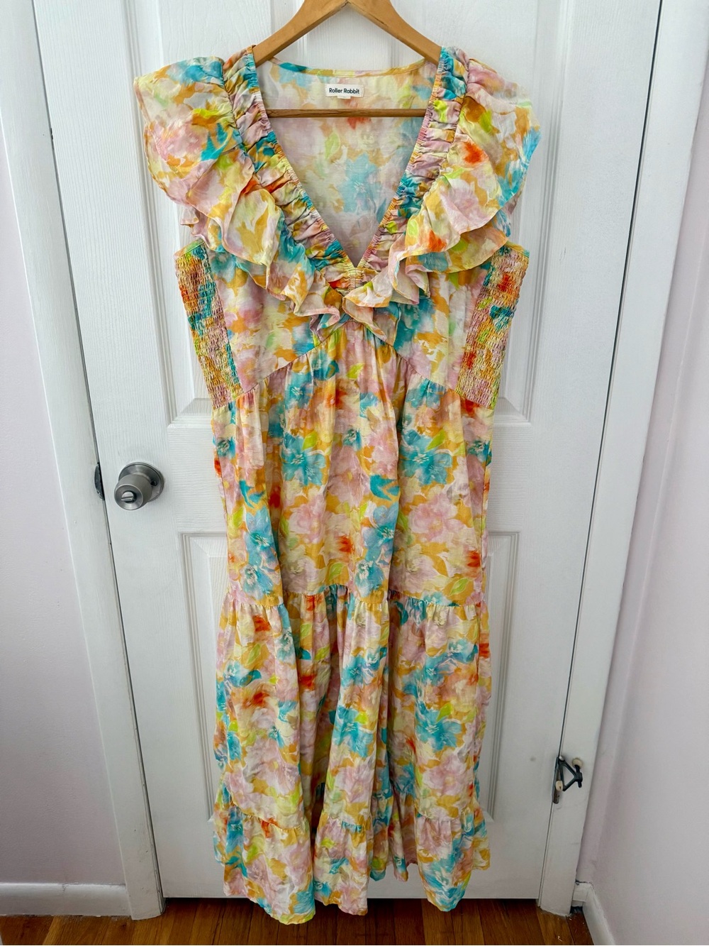 Roller Rabbit Sandrio Ondine Watercolor Floral Print Midi Dress Size XL